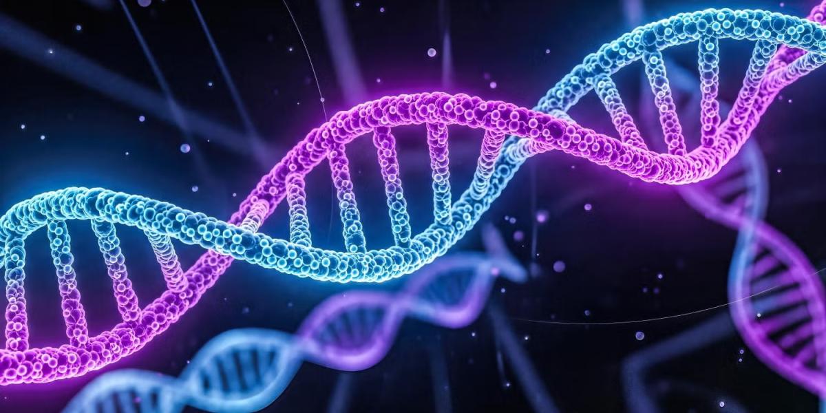 DNA helixes in blue and purple