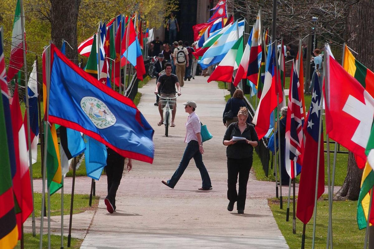 Flags lining Norlin quad during Conference on World Affairs