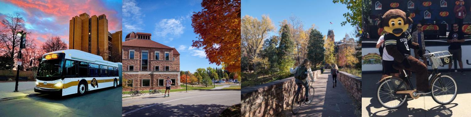 Collage of different transportation modes on CU Campus