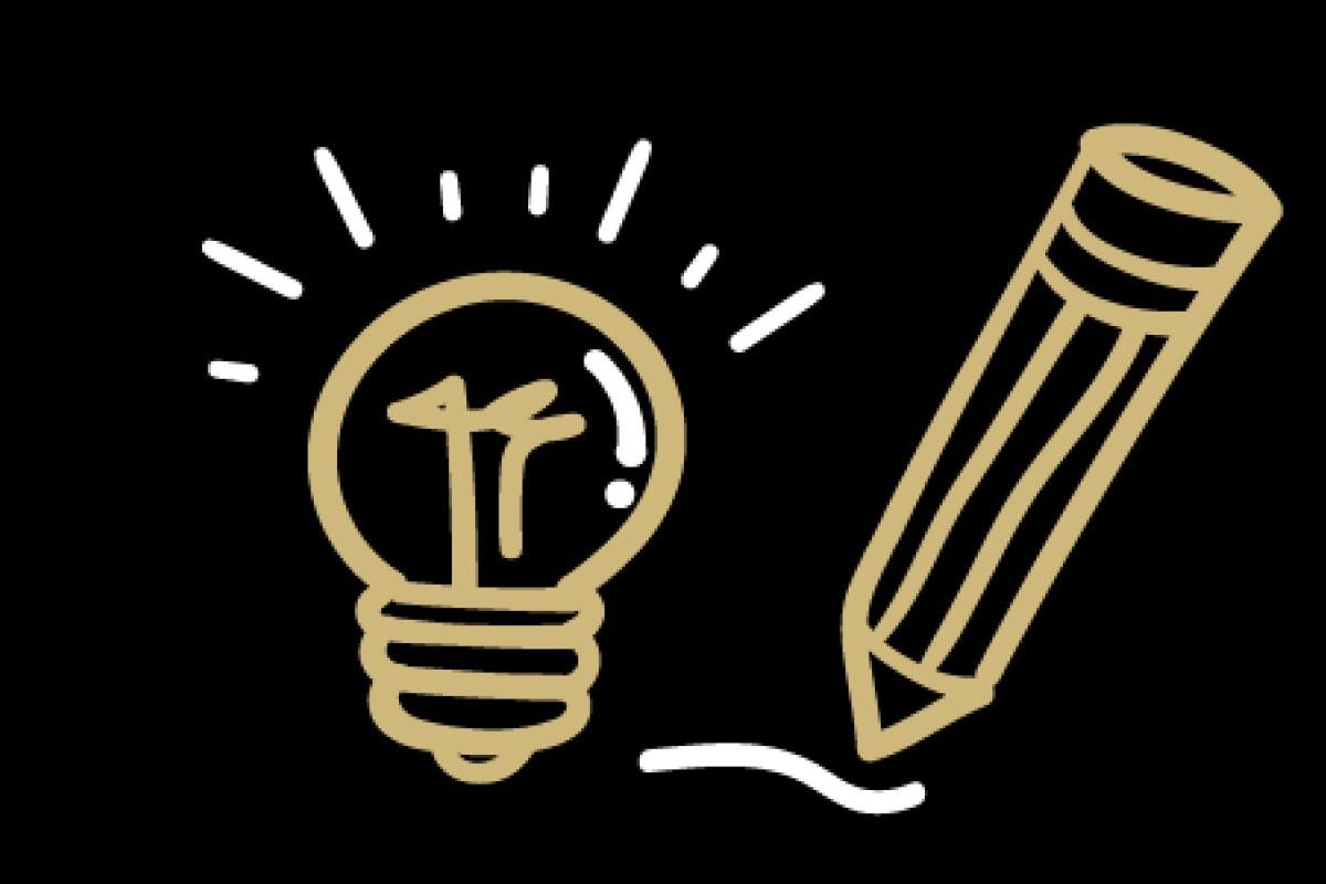 doodle of light bulb and writing pencil